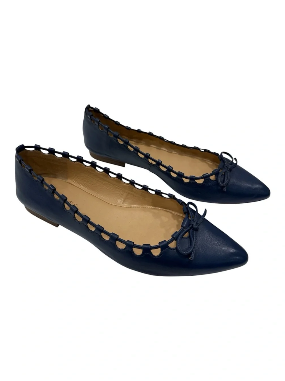 Talbots Navy Pointed Toe Flats with Loop Trim and Bow